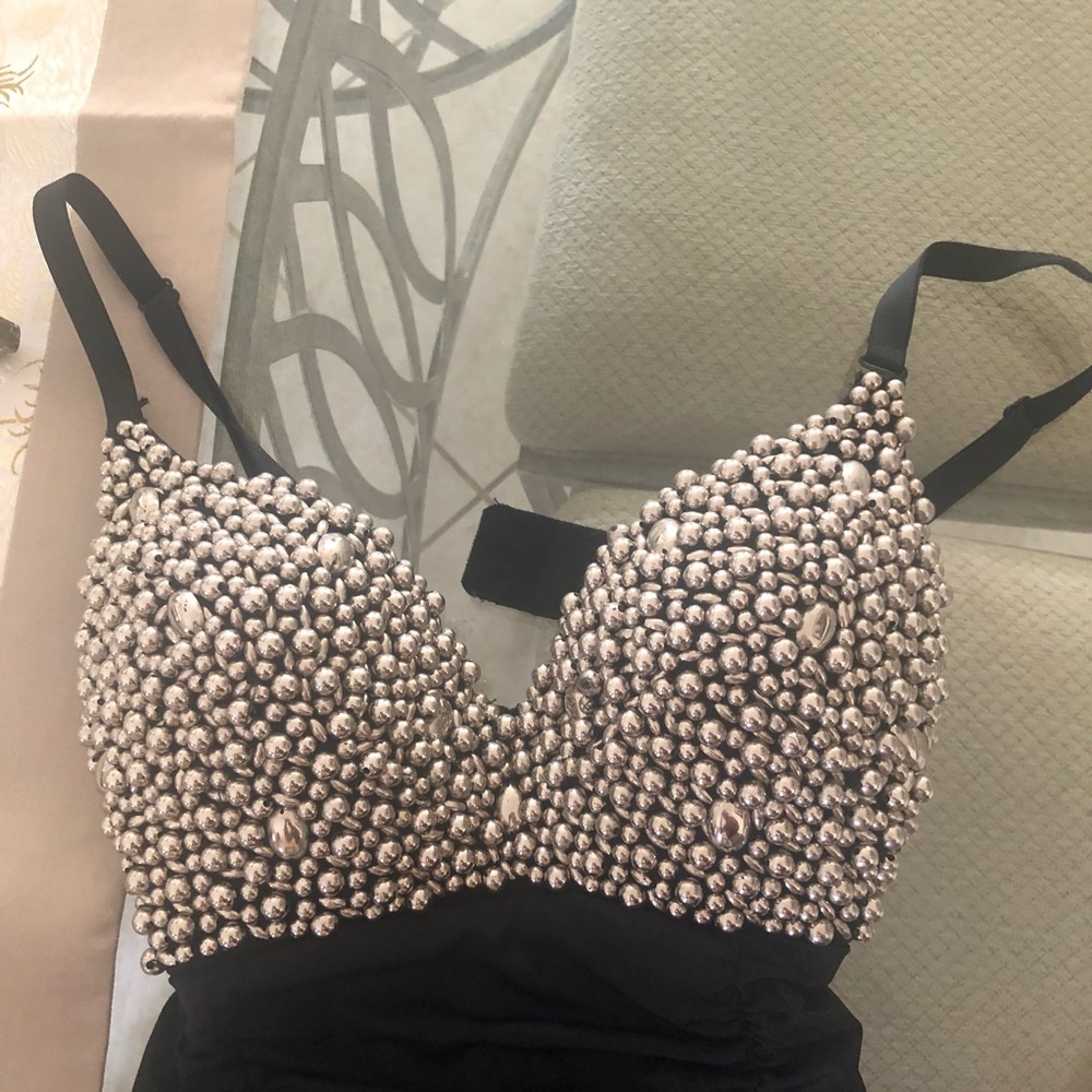 Black Dress With Beaded Top - Picture 3 of 7